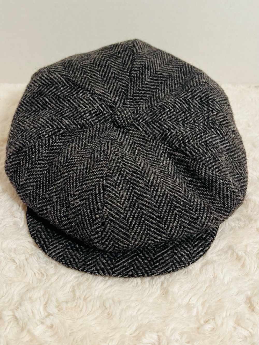 Adam & Spare Wool Blend Baker Boy Hat,Grey Herringbone Tweed, Classic Vintage XL